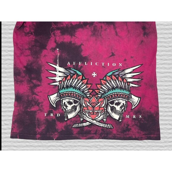 Affliction Black Label Skull Rhinestone Shirt Mens LG Red AOP Punk Western Biker - Picture 4 of 5